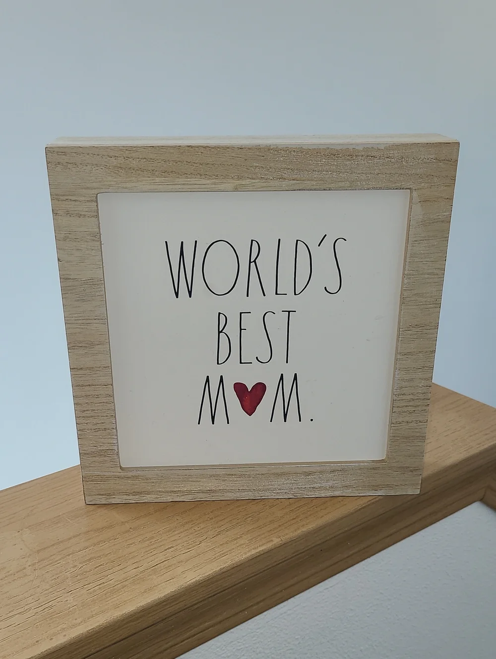 World's Best Mom Framed Sign - Natural Wood with Red Accent